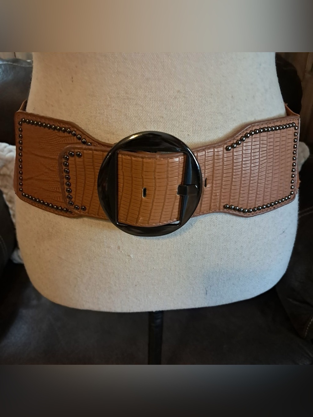 Women Elastic Wide Waist Belt Brass Tone Buckle Croc Stretch Corset Cinch Waist